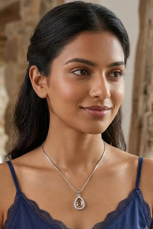 Elegant Pear-Shaped Brown Stone Pendant Necklace