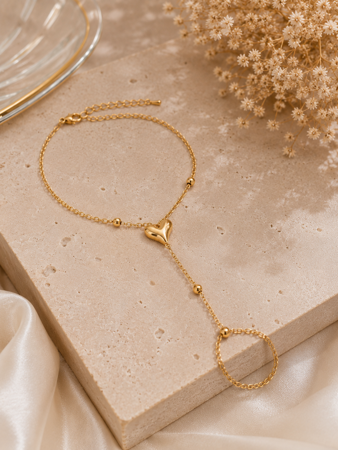 Gold Heart Hand Chain Bracelet