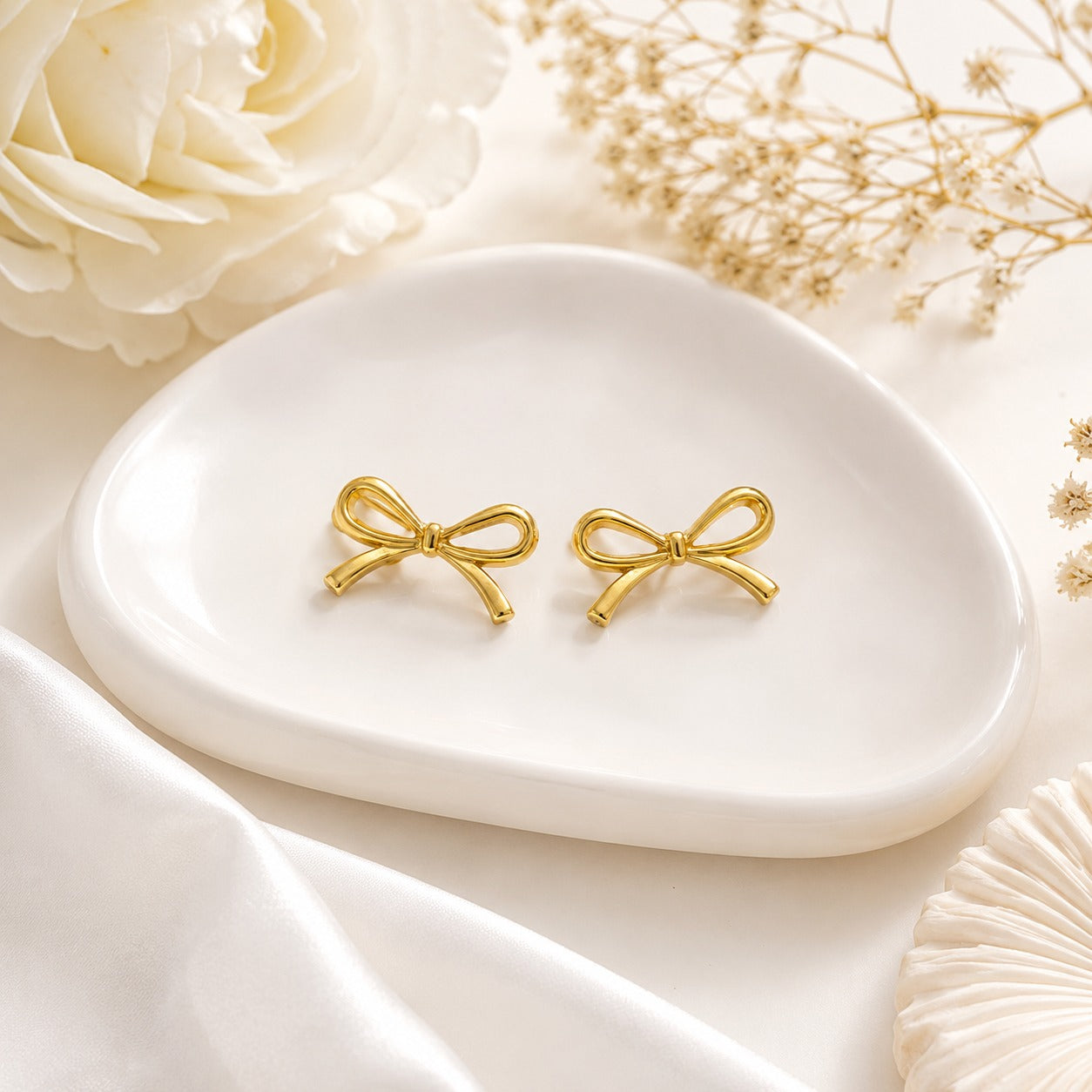 Gold Bow Stud Earrings