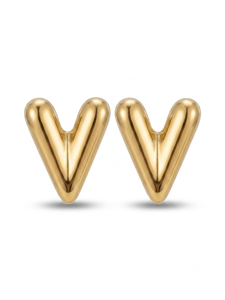 Luxury Metallic V-Letter Drop Stud Earrings for Wome