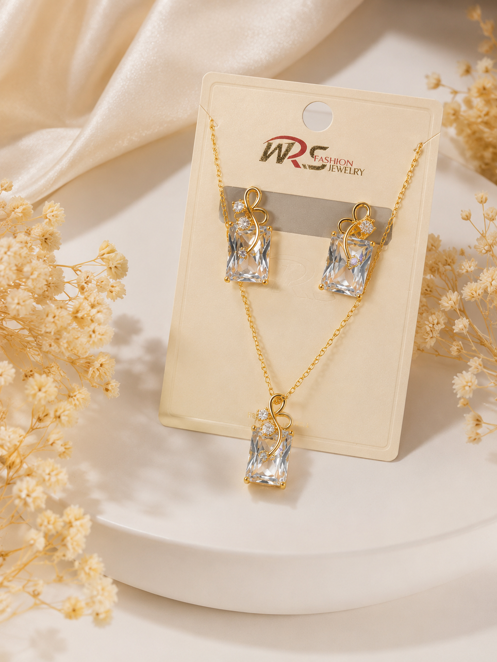 Elegant Gold Crystal Pendant & Earrings Set