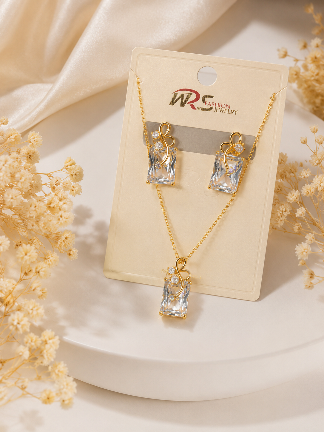 Elegant Gold Crystal Pendant & Earrings Set