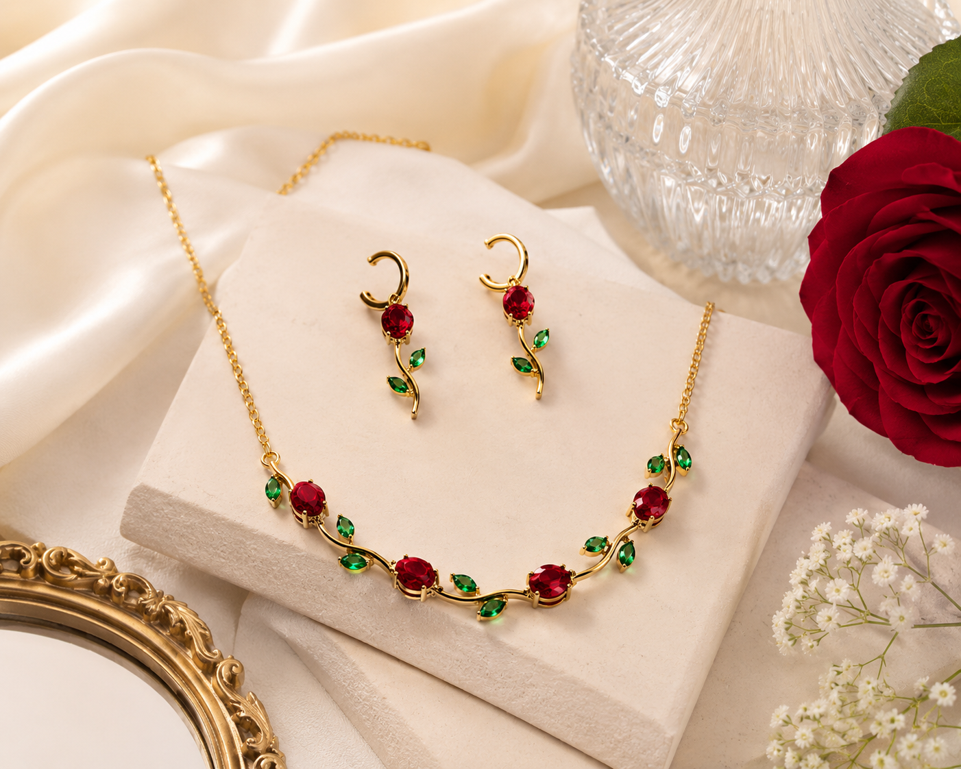 tulip Jewelry Set with Necklace, Earrings & Bracelet