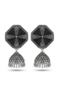 Geometric Mirror Work Oxidized Jhumkas