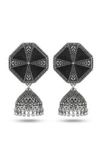 Geometric Mirror Work Oxidized Jhumkas