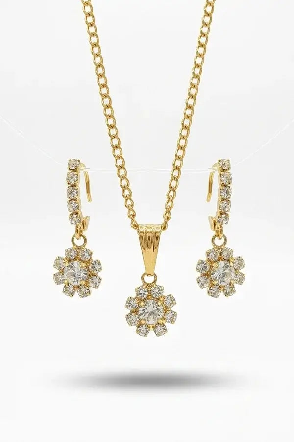 Sparkling Crystal Flower Necklace & Earring Set
