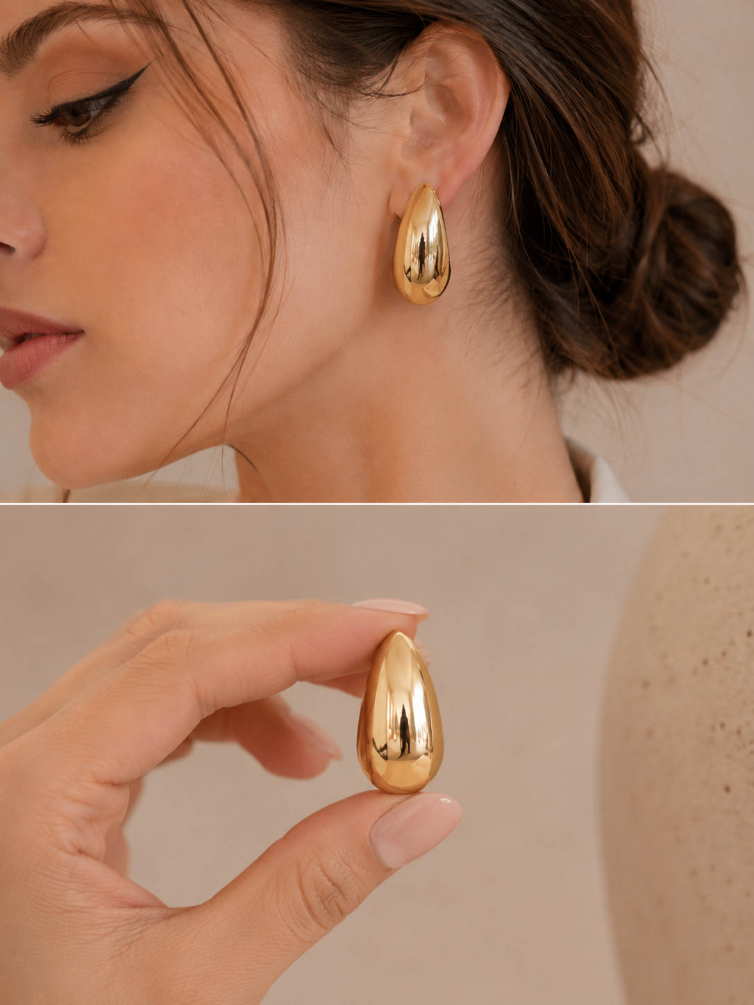 Gold Teardrop Stud Earrings