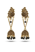 Classic Peacock Motif Black Bead Jhumkas