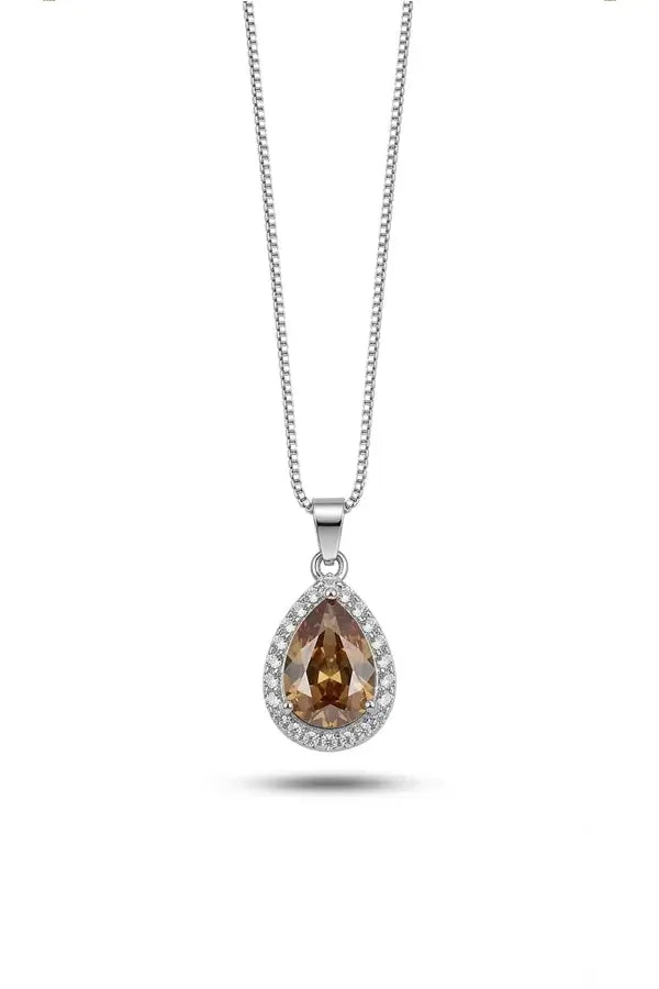 Elegant Pear-Shaped Brown Stone Pendant Necklace