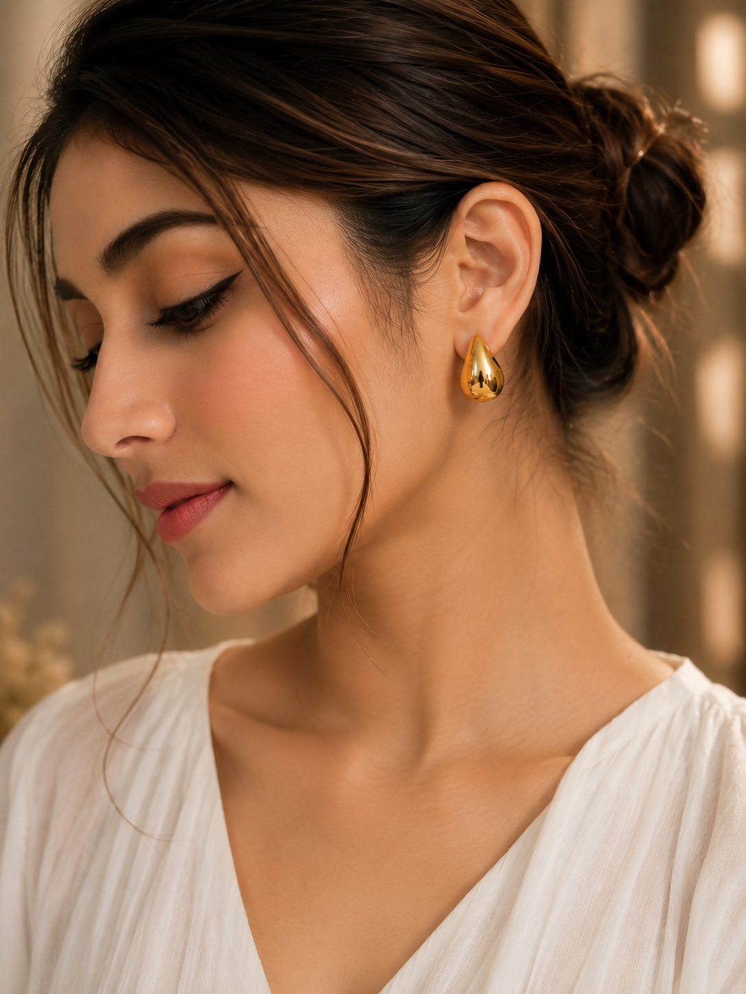 Gold Teardrop Stud Earrings
