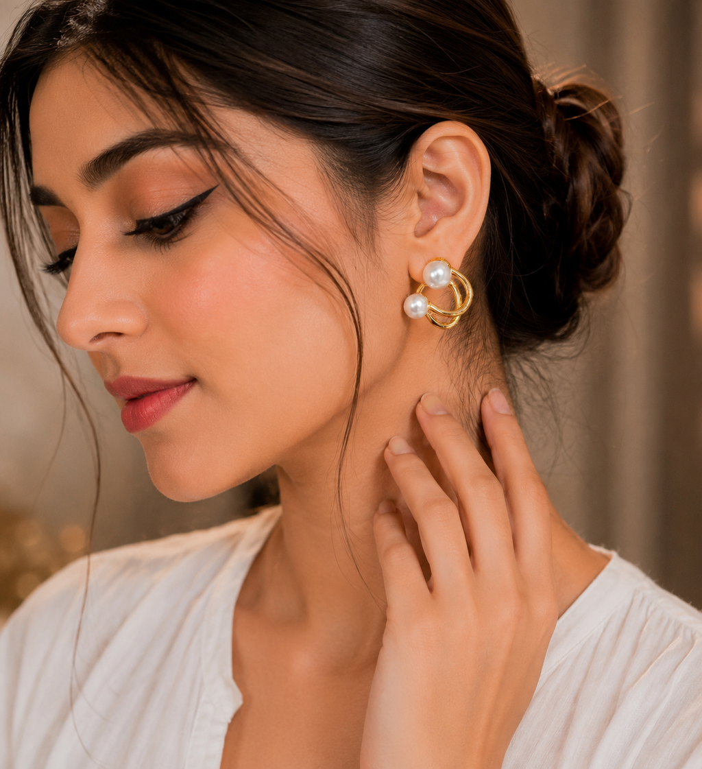 Pearl Gold Loop Earrings