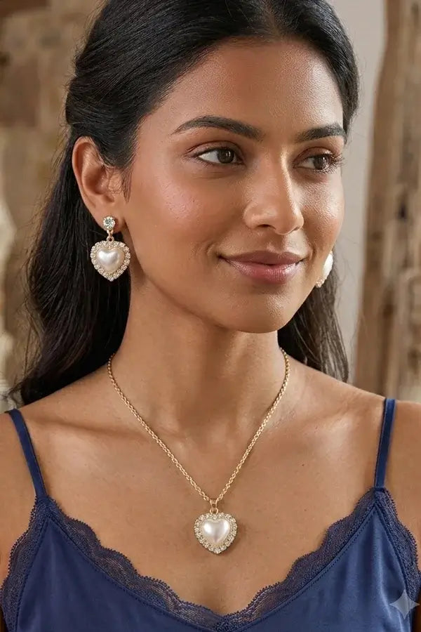 Romantic Pearl & Crystal Heart Jewelry Set