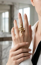 Artisan Gold Coiled Snake Ring with Scale Texture