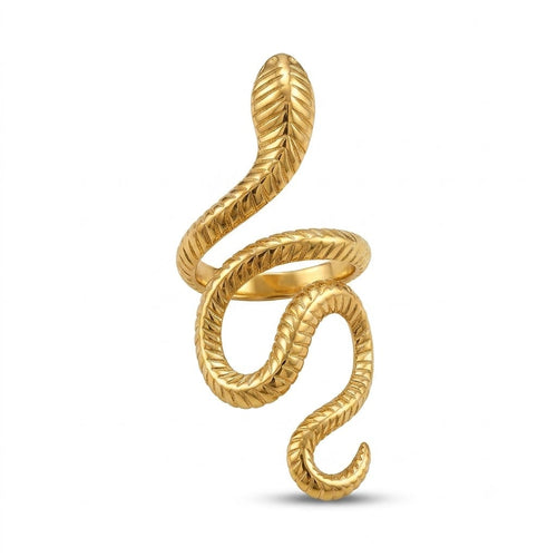 Artisan Gold Coiled Snake Ring with Scale Texture