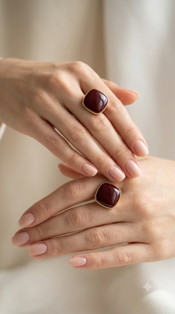 Elegant Maroon Cushion Stud Earrings with Gold Trim