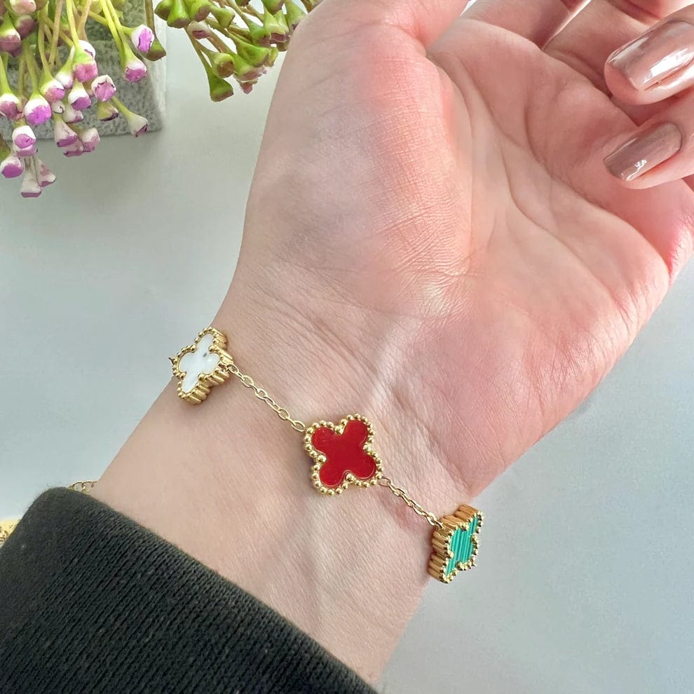 Multi-Color Clover Charm Gold Bracelet