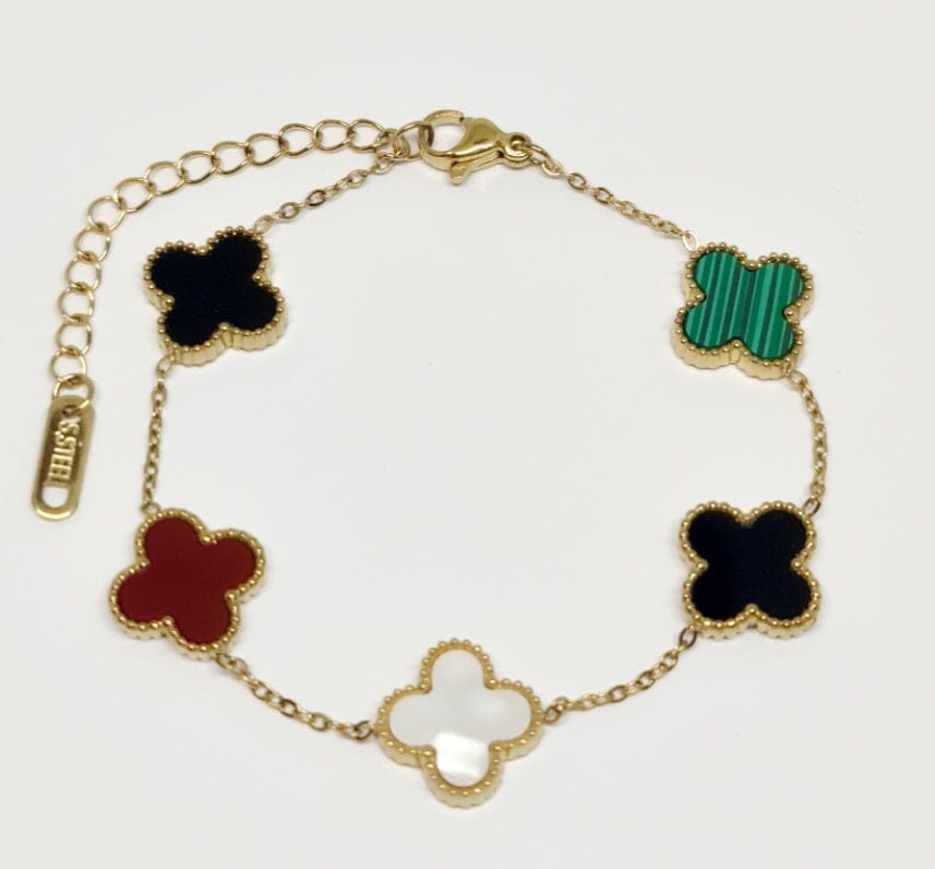 Multi-Color Clover Charm Gold Bracelet
