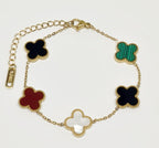 Multi-Color Clover Charm Gold Bracelet