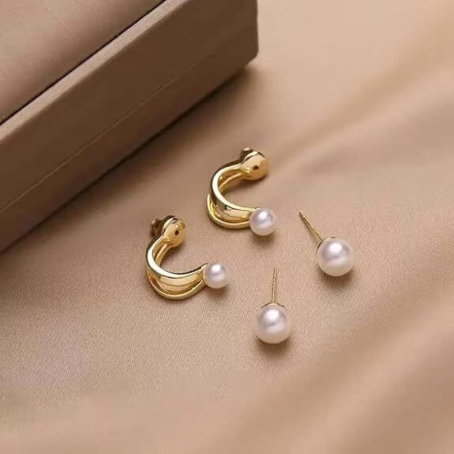 Pearl Gold Loop Earrings