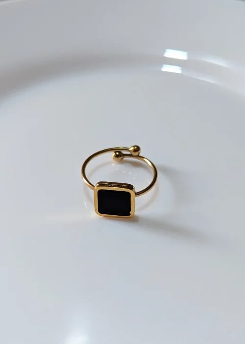 Black Square Adjustable Ring