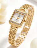 Hidy Luxury Gold Square Quartz Watch for Women – Crystal Embellished Bracelet Timepiece