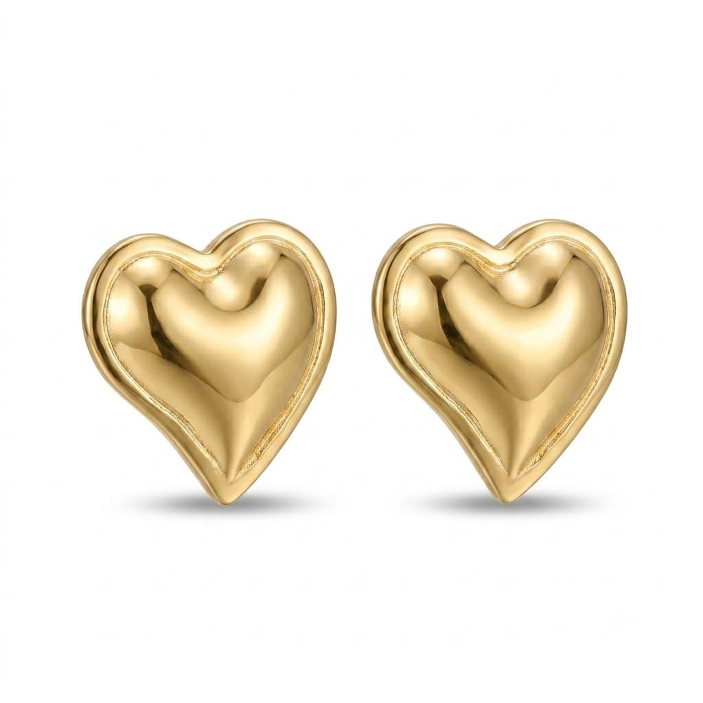Retro Vintage High-Shine Gold Heart Earrings
