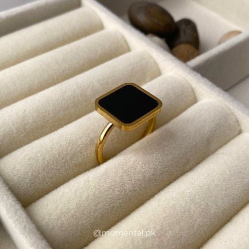 Black Square Adjustable Ring