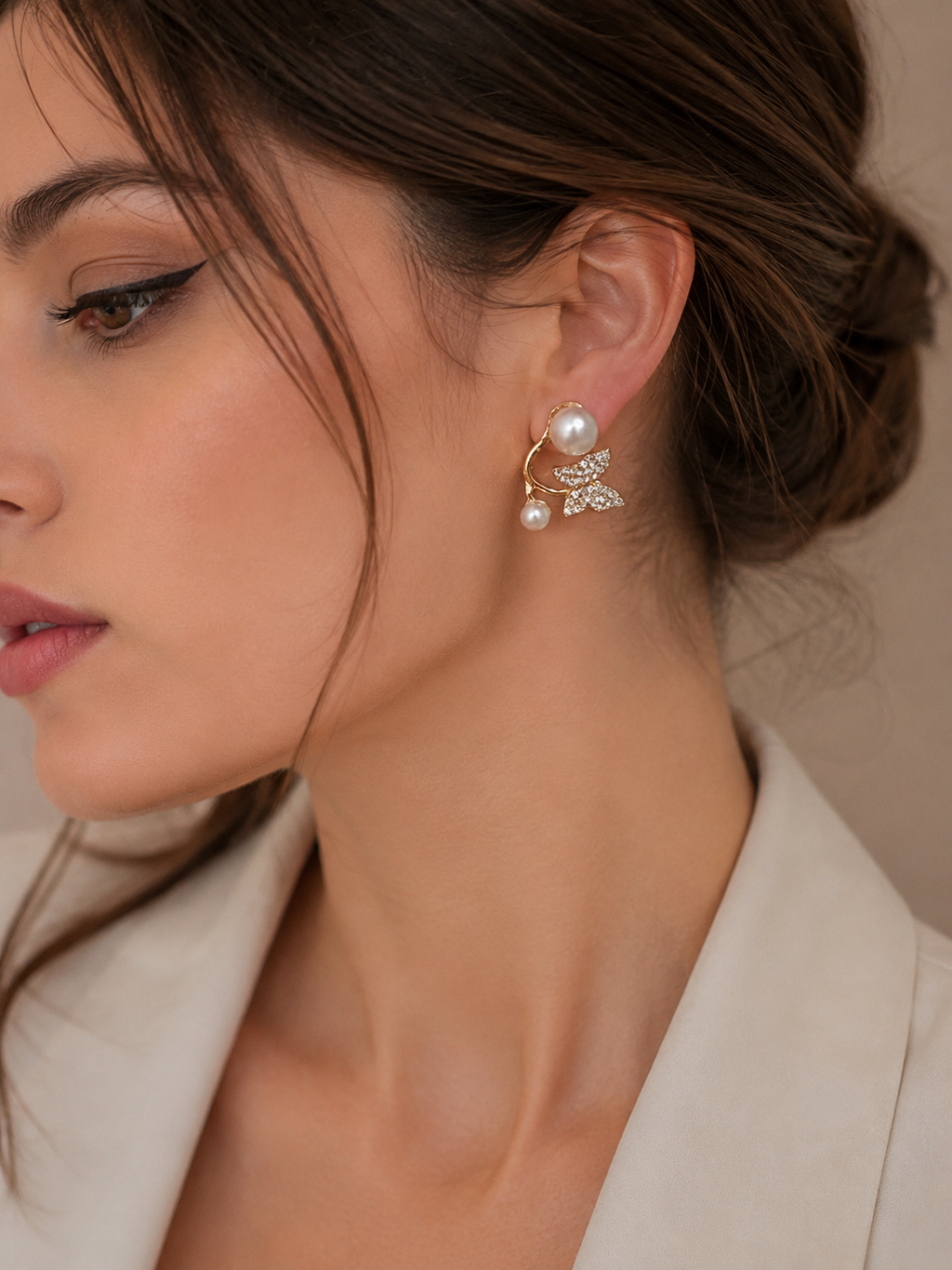 Pearl Butterfly Stud Earrings