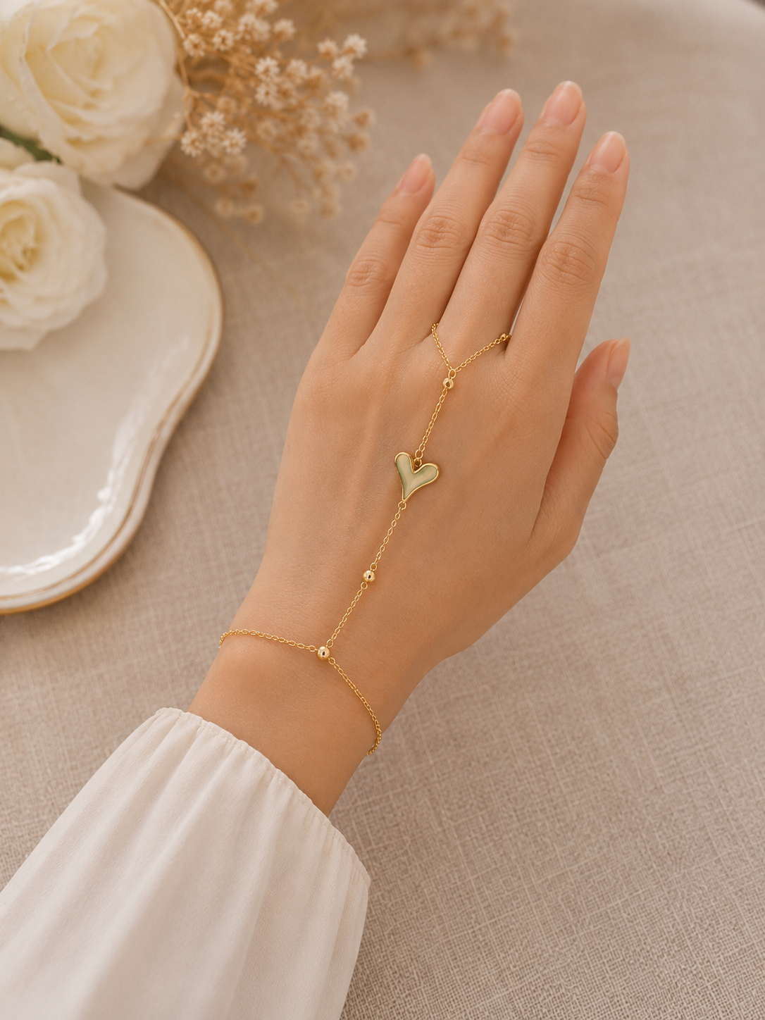 Gold Heart Hand Chain Bracelet