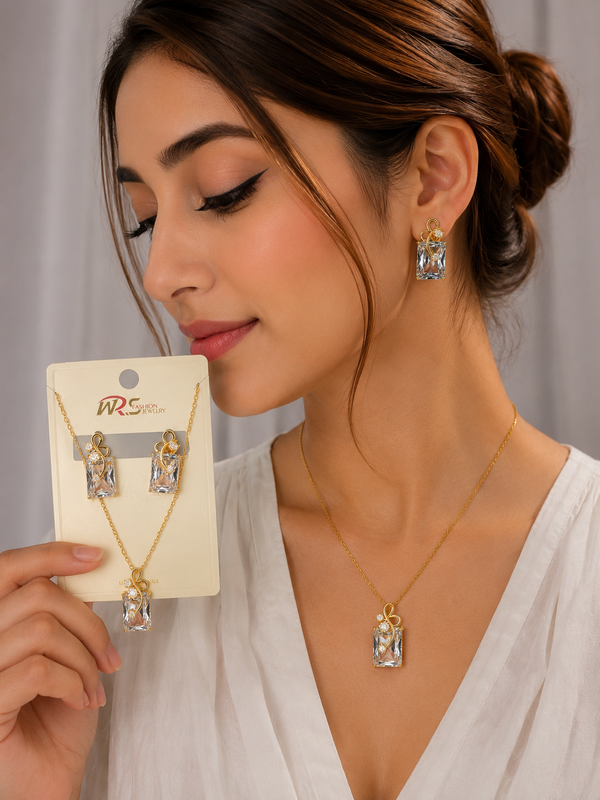 Elegant Gold Crystal Pendant & Earrings Set